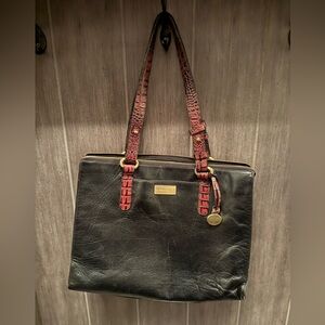 Brahmin Black Satchel with Red Accents